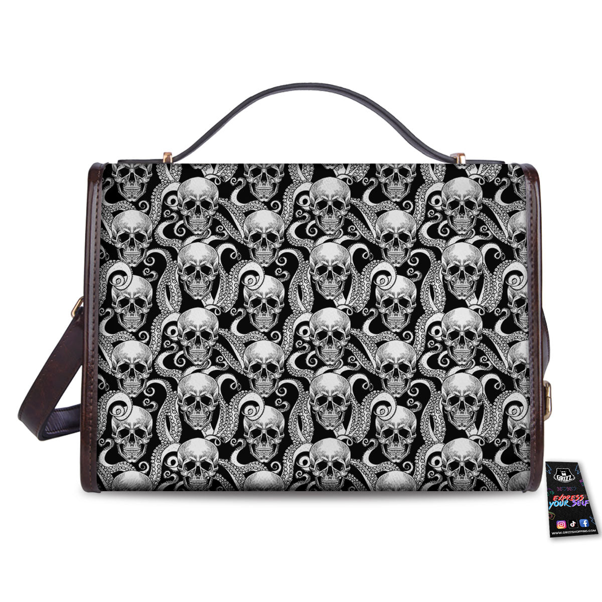 Skull Octopus Tentacles Print Pattern Women's Satchel Bag - Image 2