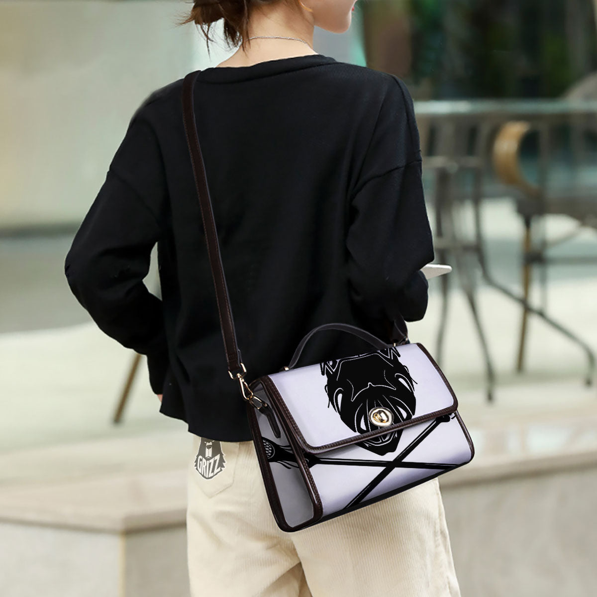 Skull Lacrosse Print Women's Satchel Bag - Image 3