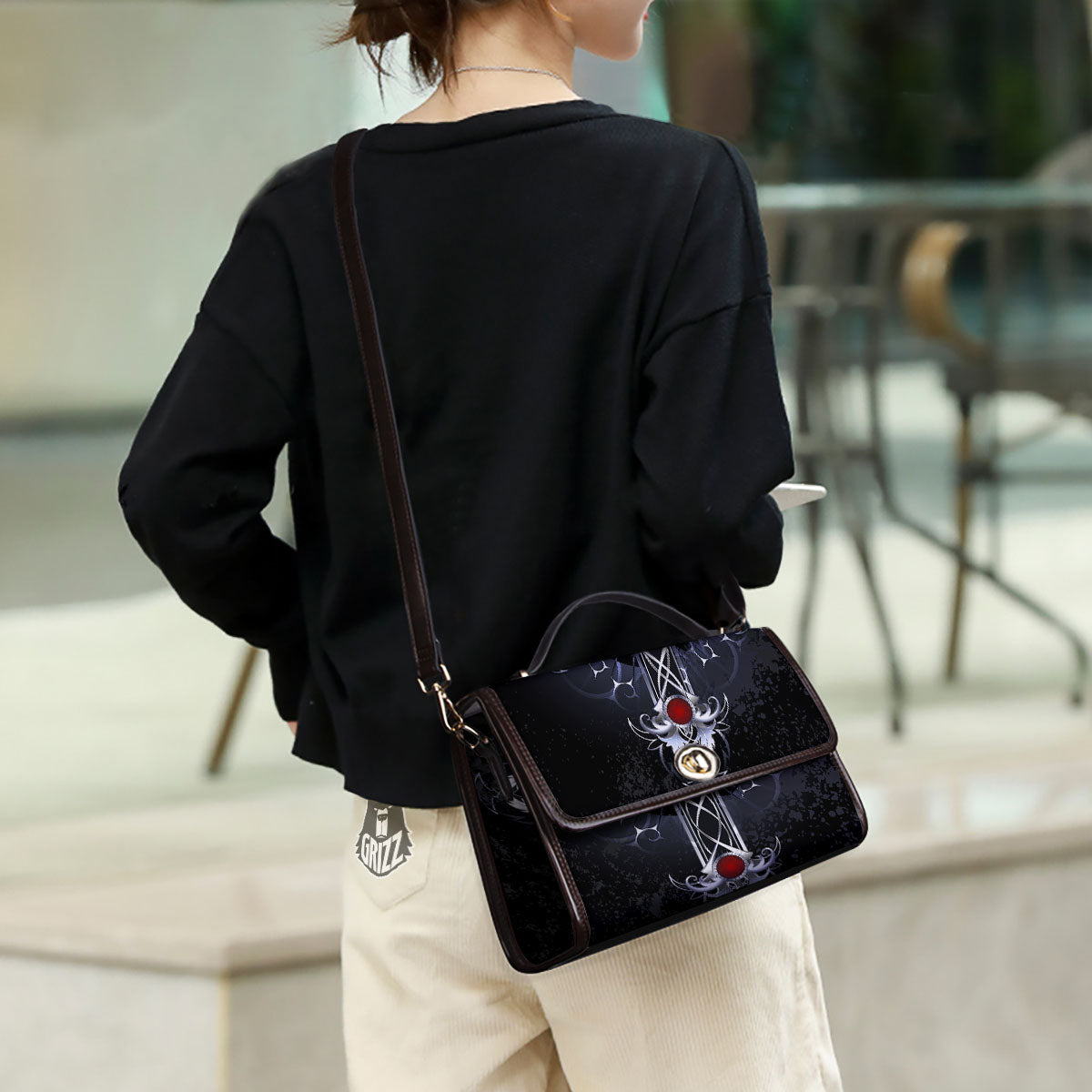 Silver Cross Ornamental Print Women's Satchel Bag - Image 3