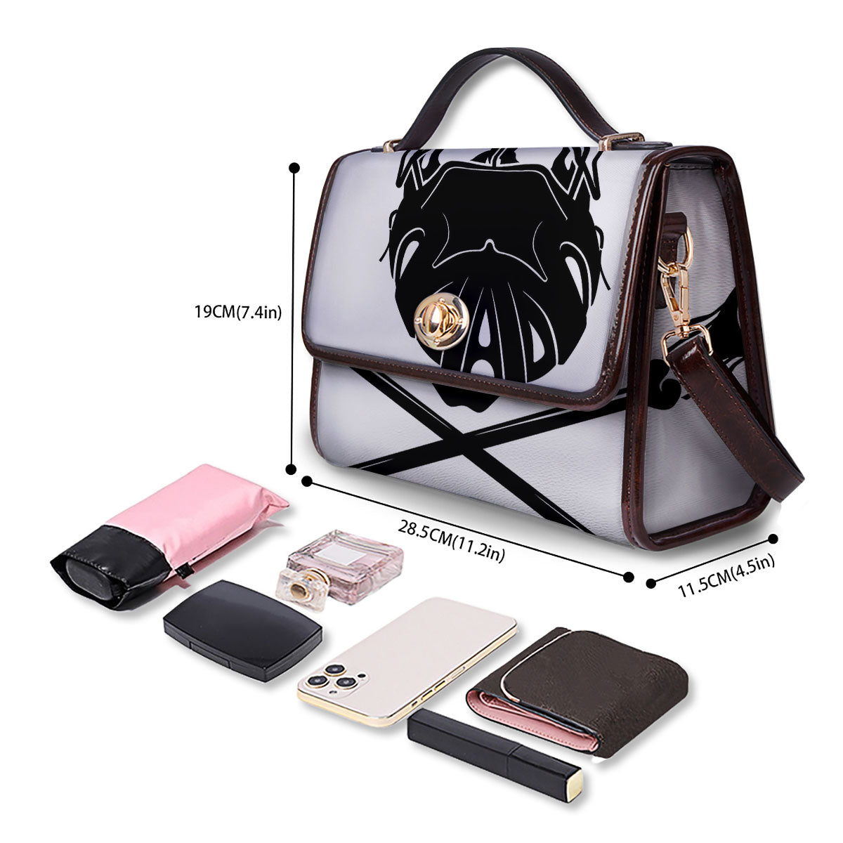Skull Lacrosse Print Women's Satchel Bag - Image 4