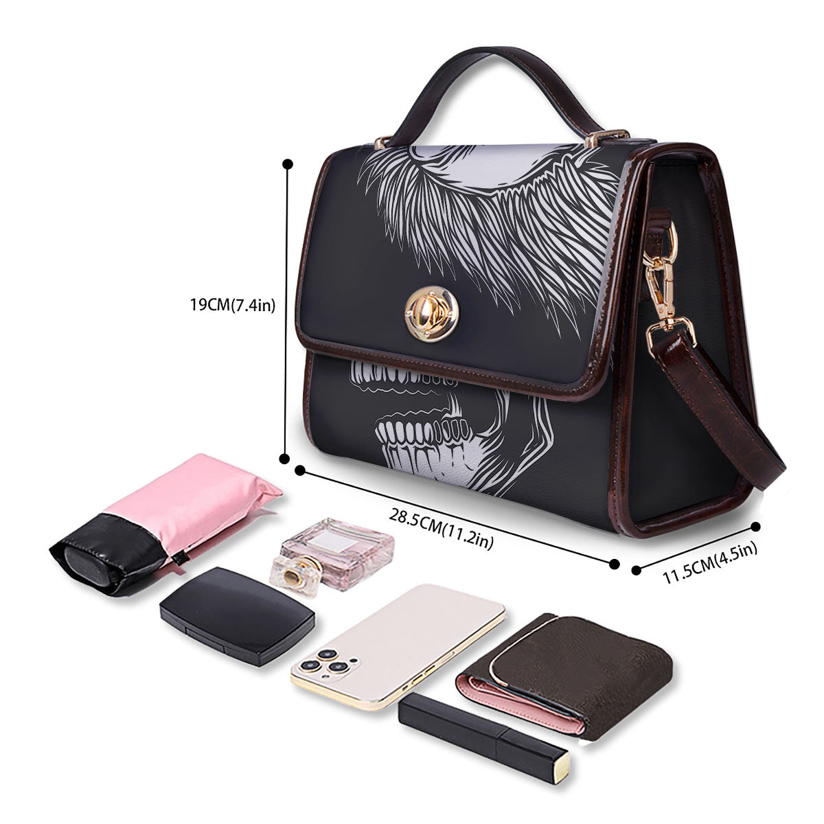Skull Punk Monochrome Print Women's Satchel Bag - Image 4