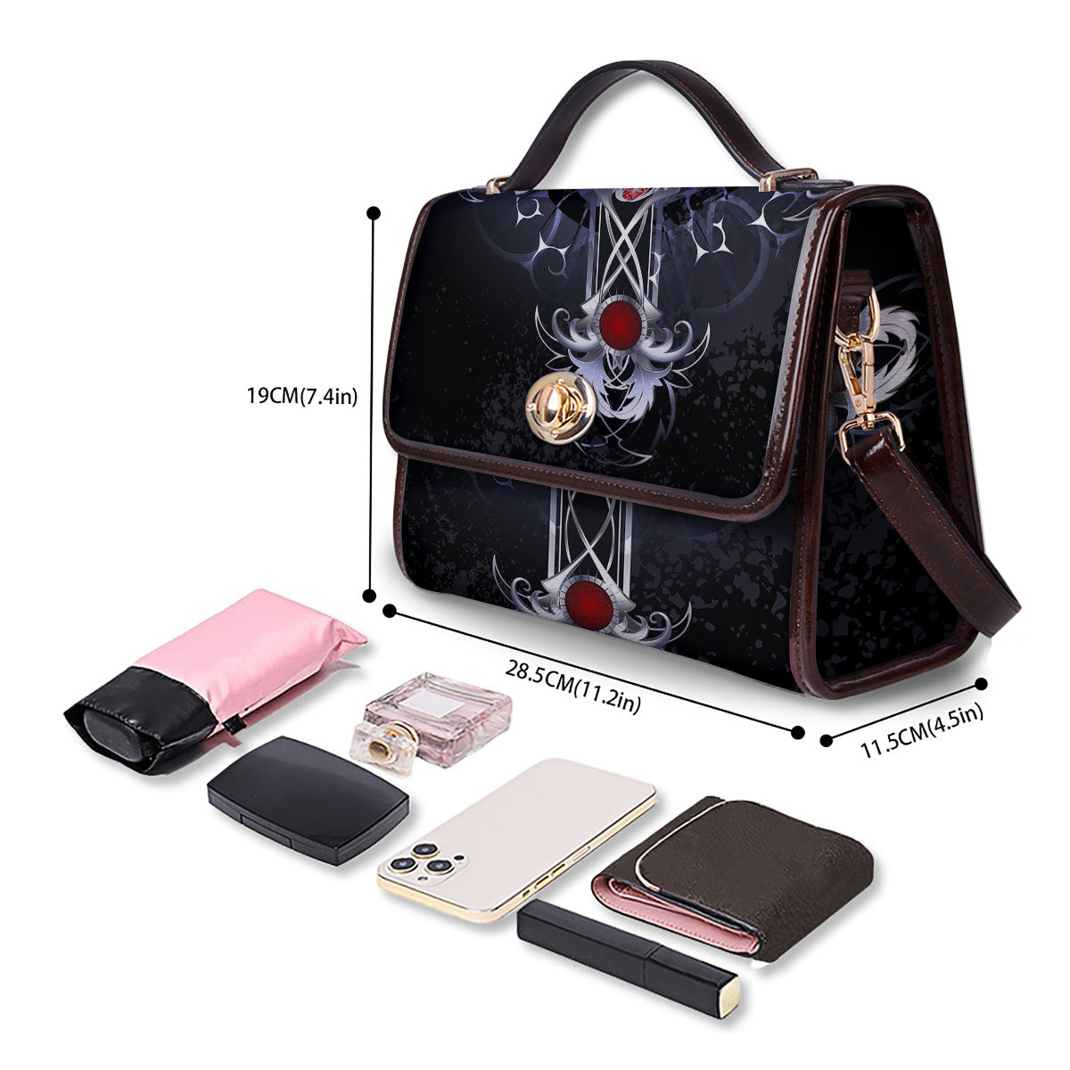 Silver Cross Ornamental Print Women's Satchel Bag - Image 4