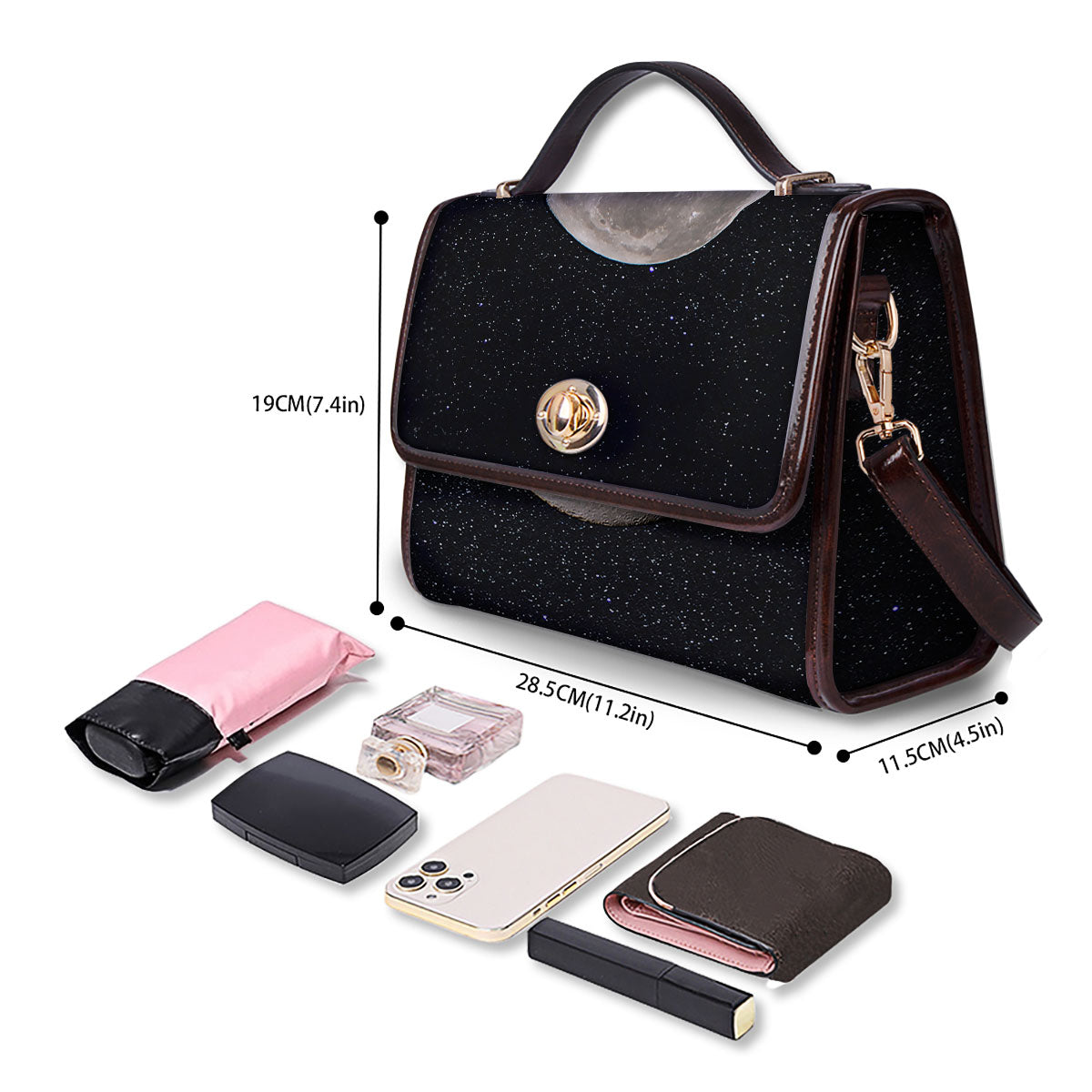 Sky Night Full Moon Print Women's Satchel Bag - Image 4