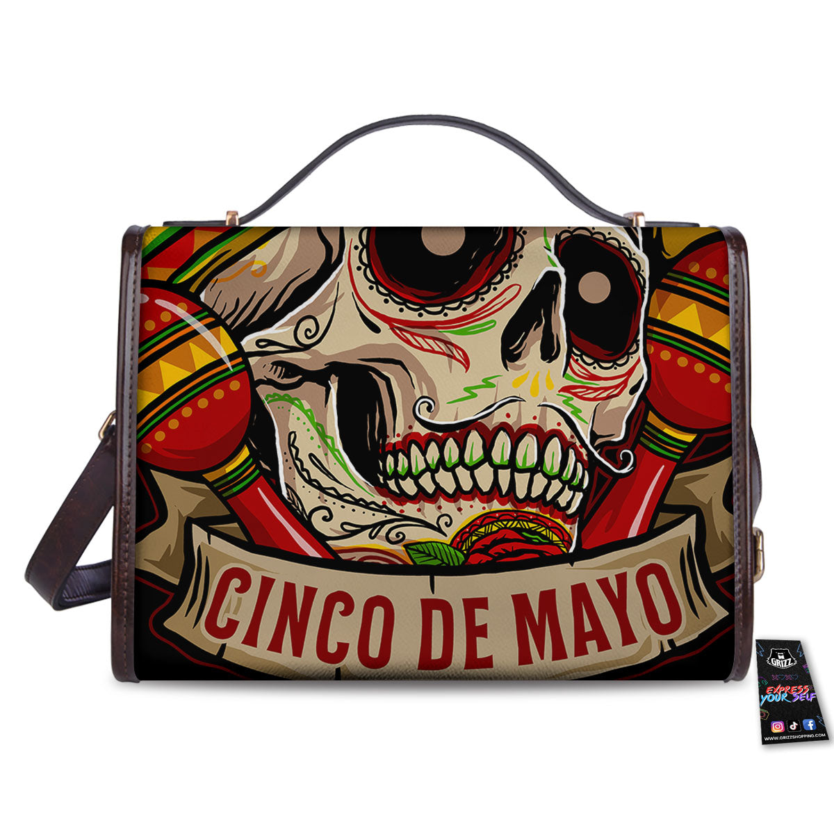 Mexican Skull Cinco de Mayo Print Women's Satchel Bag - Image 2