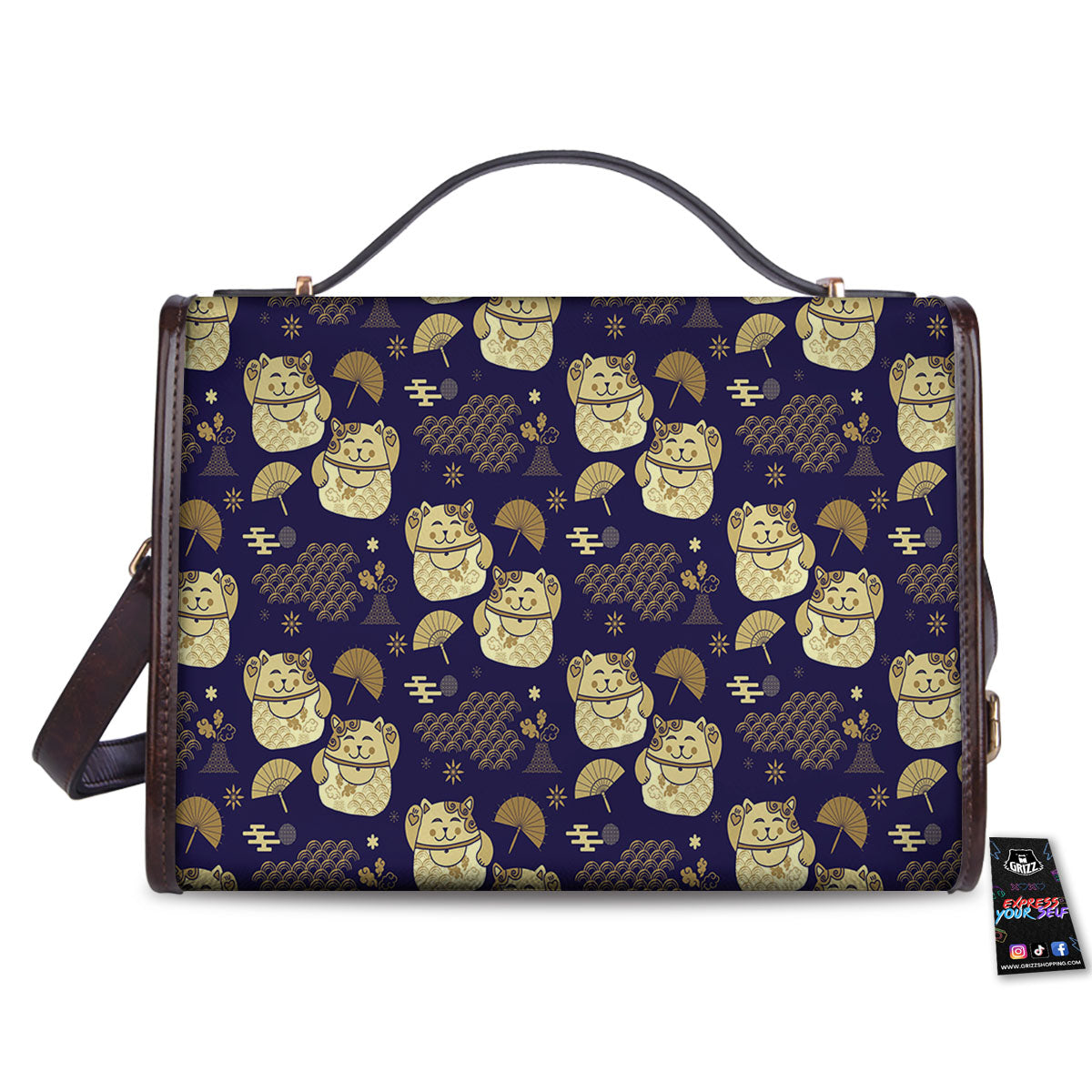 Maneki Neko Cat Japanese Print Pattern Women's Satchel Bag - Image 2