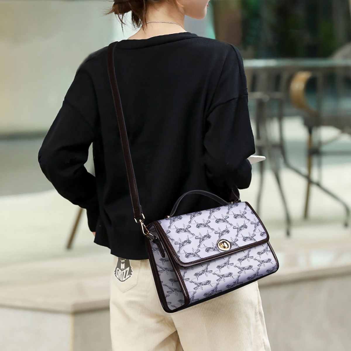 Mantis Hand Drawn Print Pattern Women's Satchel Bag - Image 3