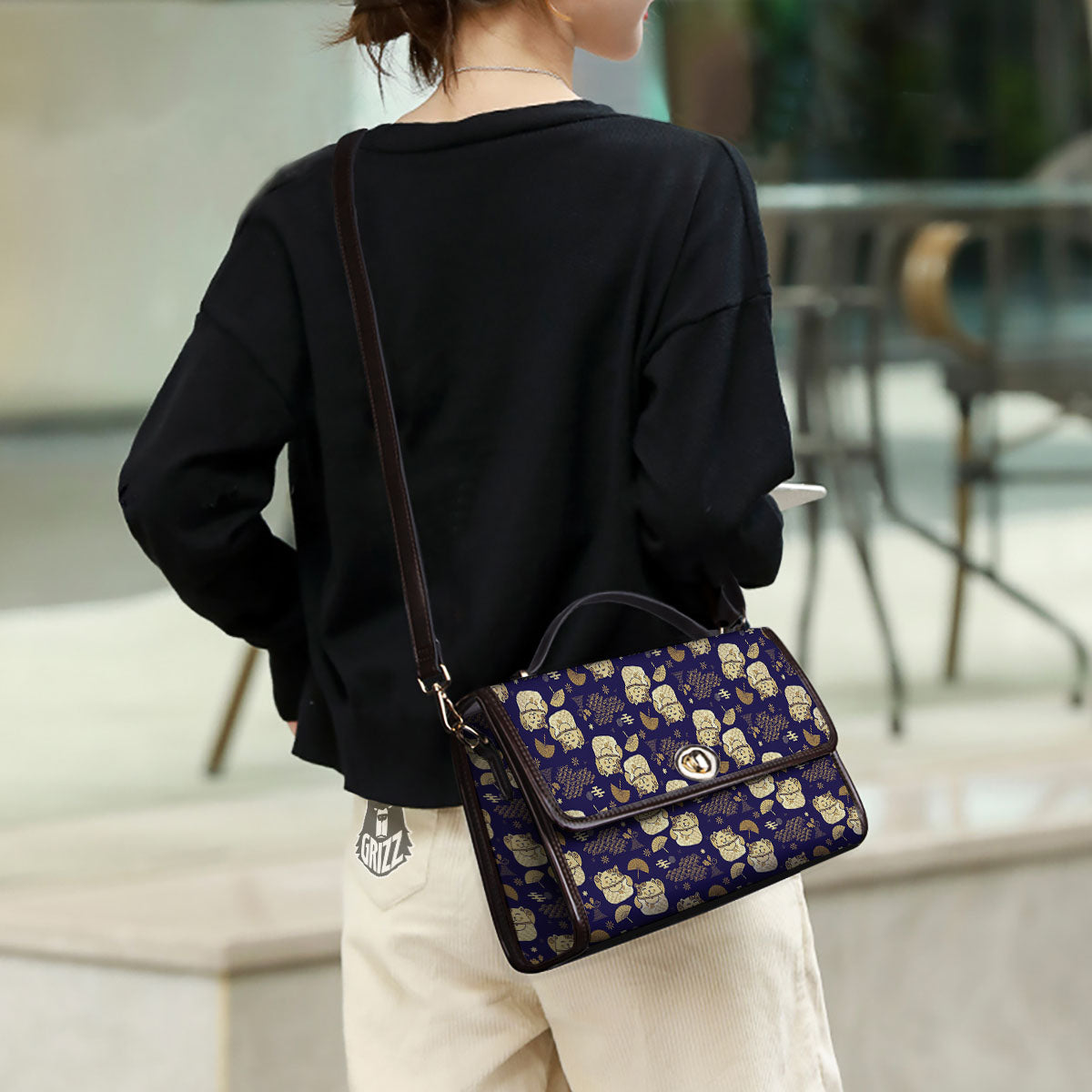 Maneki Neko Cat Japanese Print Pattern Women's Satchel Bag - Image 3