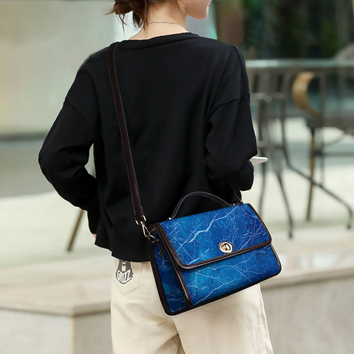 Marble Ice Blue Print Women's Satchel Bag - Image 3