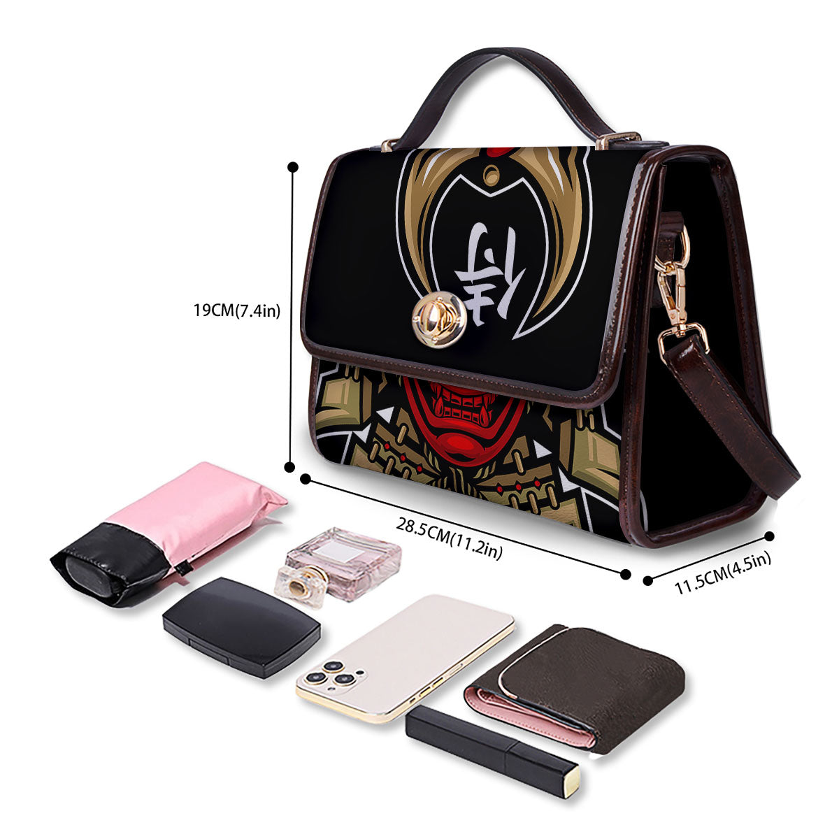 Mask Japanese Samurai Print Women's Satchel Bag - Image 4