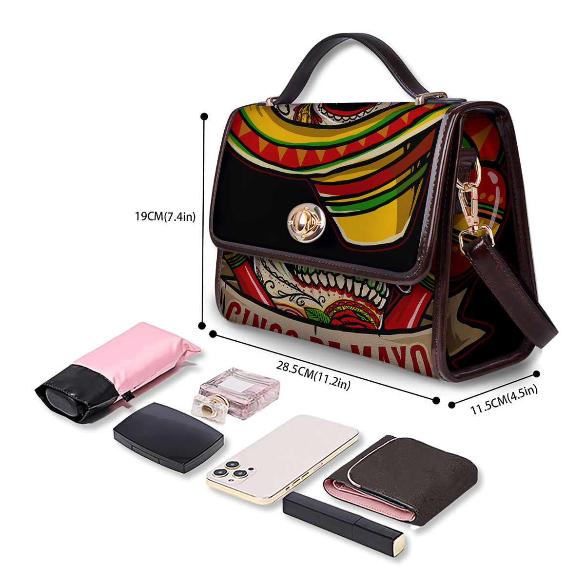 Mexican Skull Cinco de Mayo Print Women's Satchel Bag - Image 4