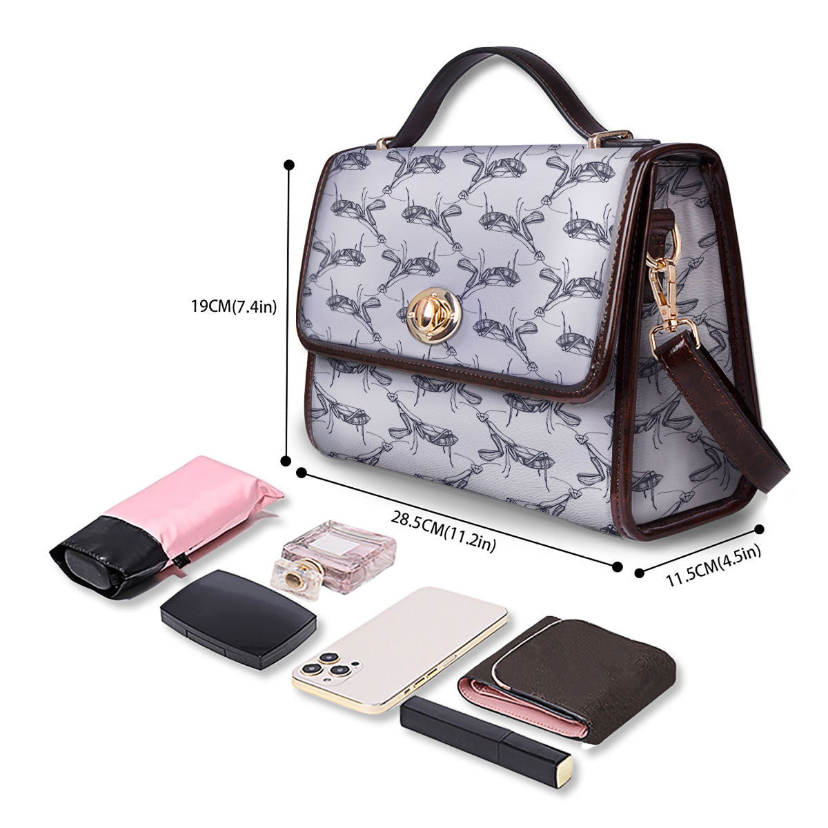 Mantis Hand Drawn Print Pattern Women's Satchel Bag - Image 4