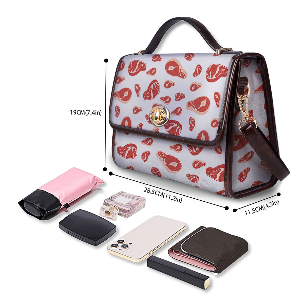 Meat Print Pattern Women's Satchel Bag - Image 4