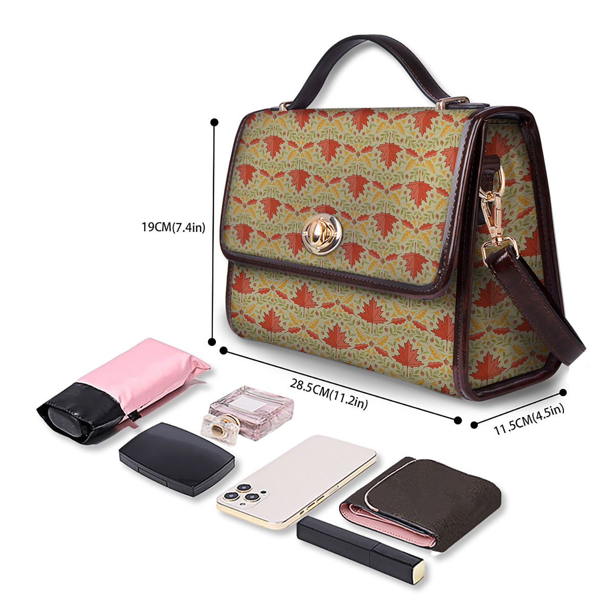 Maple Leaves Print Pattern Women's Satchel Bag - Image 4
