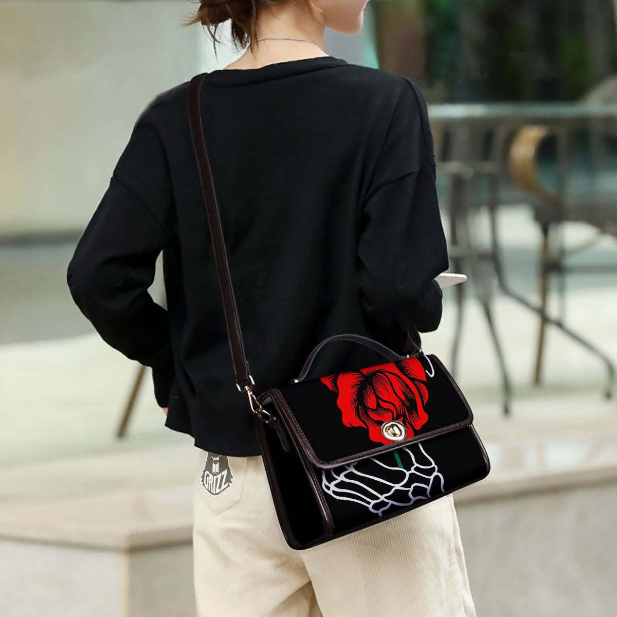Tattoo Red Roses Print Women's Satchel Bag - Image 3