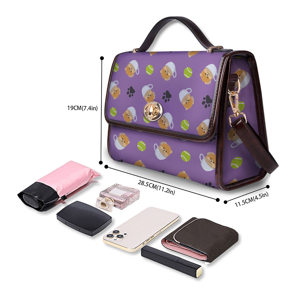 Tea Cup Pomeranian Print Pattern Women's Satchel Bag - Image 4