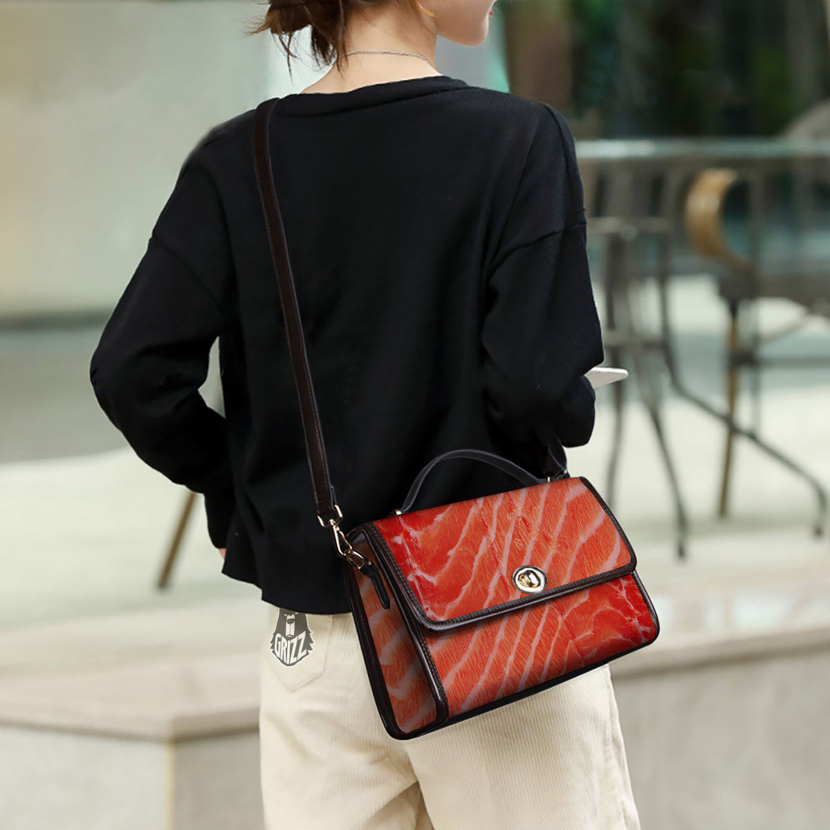Texture Salmon Print Women's Satchel Bag - Image 3