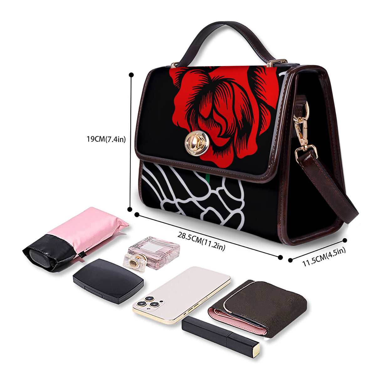 Tattoo Red Roses Print Women's Satchel Bag - Image 4