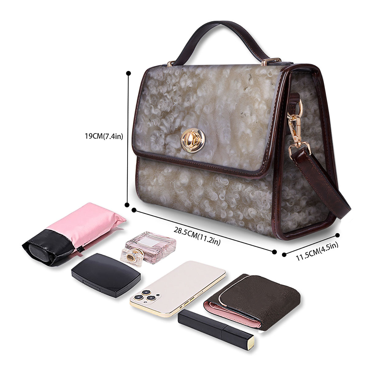 Texture Fur Sheep Print Women's Satchel Bag - Image 4