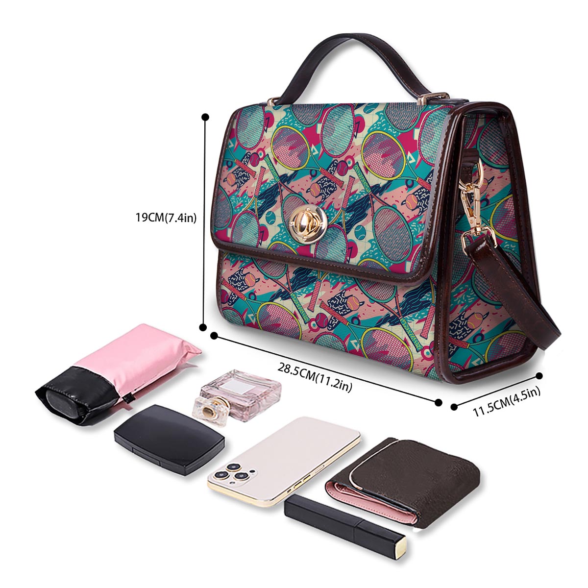 Tennis Retro Print Pattern Women's Satchel Bag - Image 4