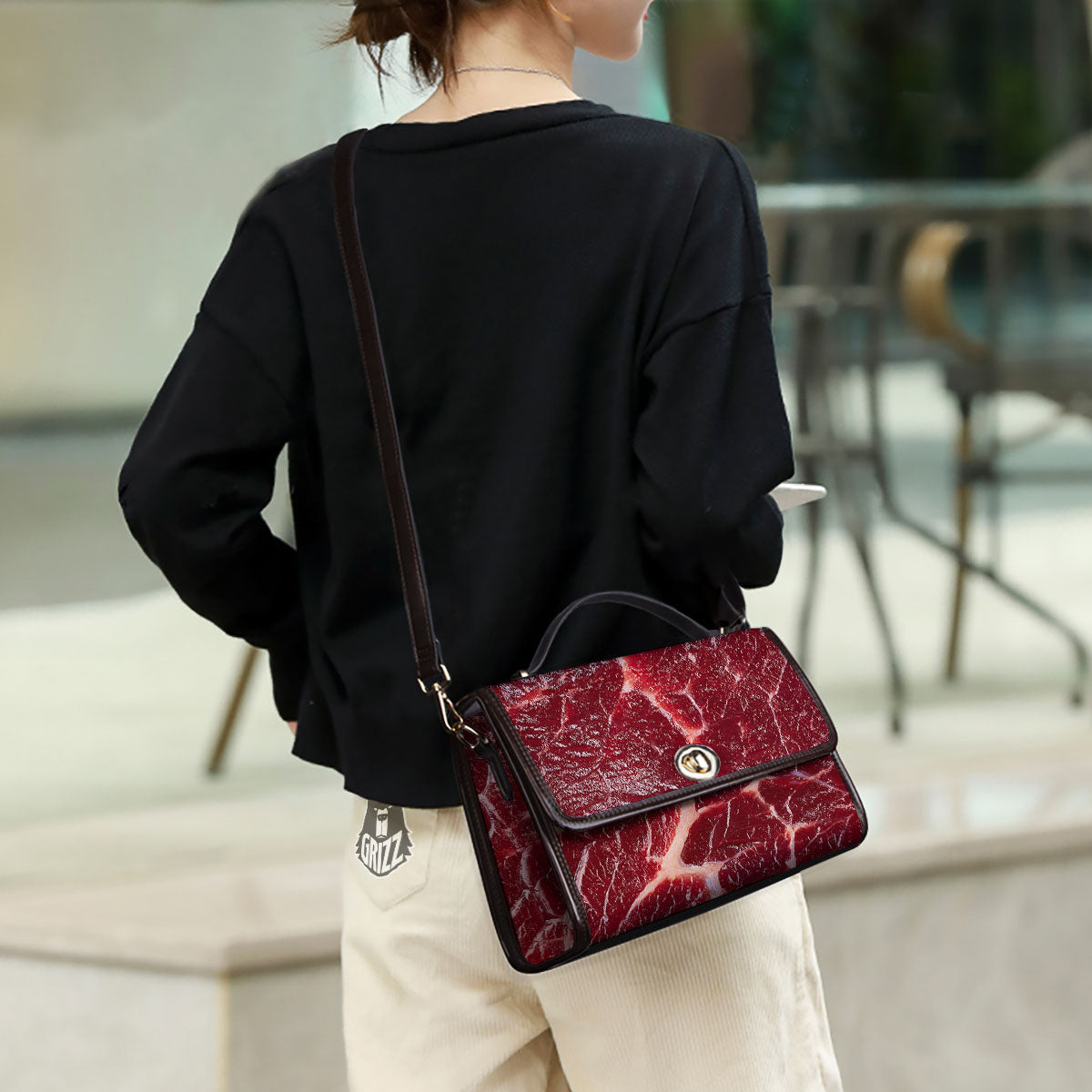 Texture Red Meat Print Women's Satchel Bag - Image 3