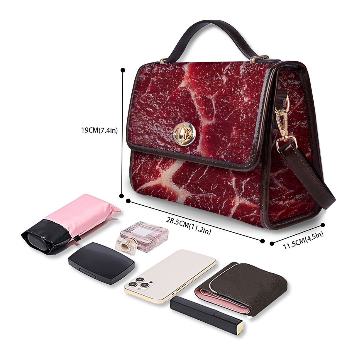 Texture Red Meat Print Women's Satchel Bag - Image 4