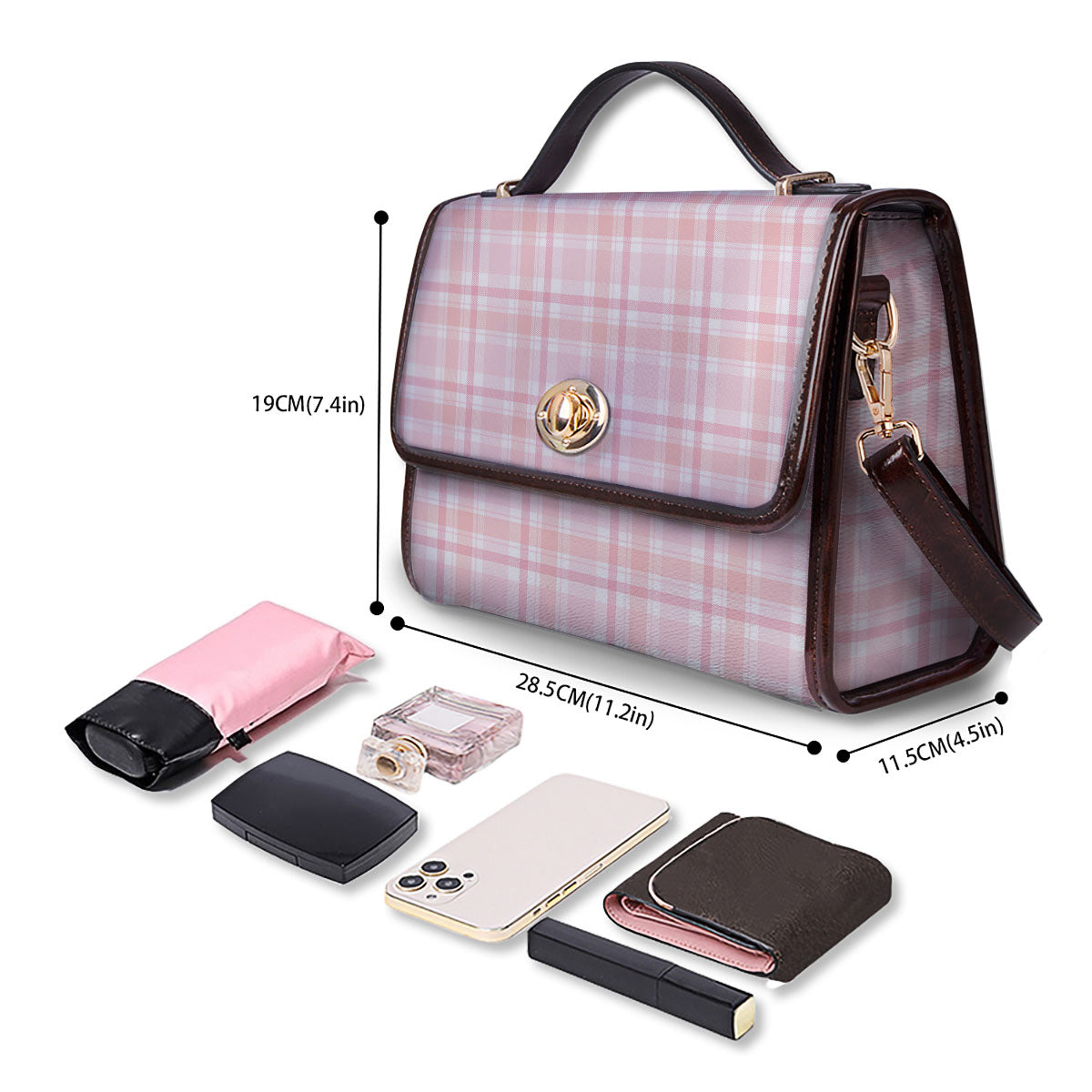 Tartan Pink Print Pattern Women's Satchel Bag - Image 4