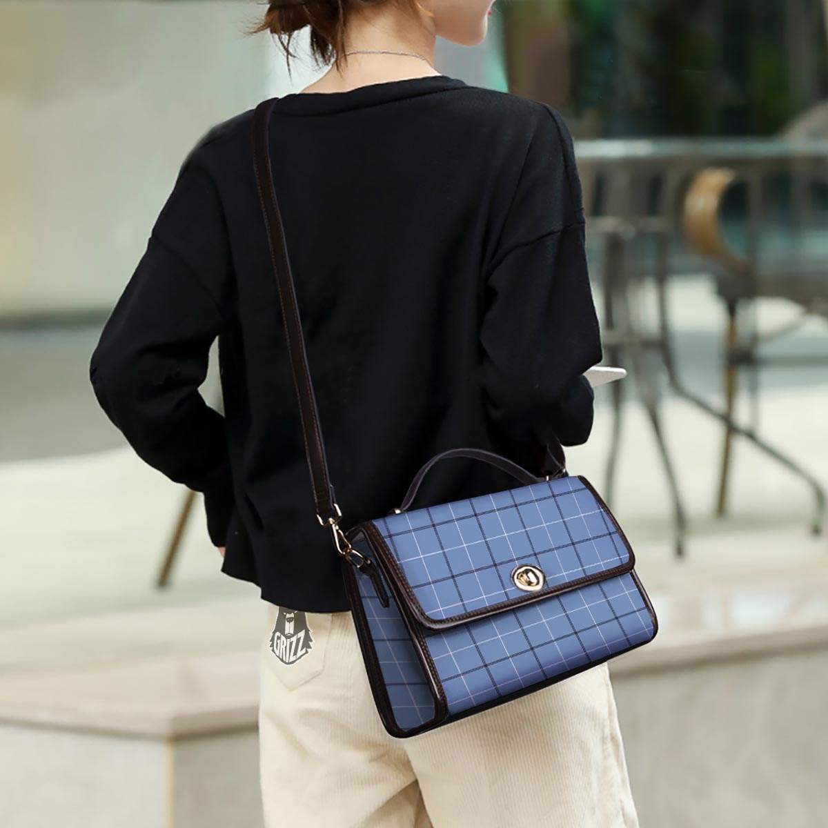 Tattersall Solf Blue Print Pattern Women's Satchel Bag - Image 3