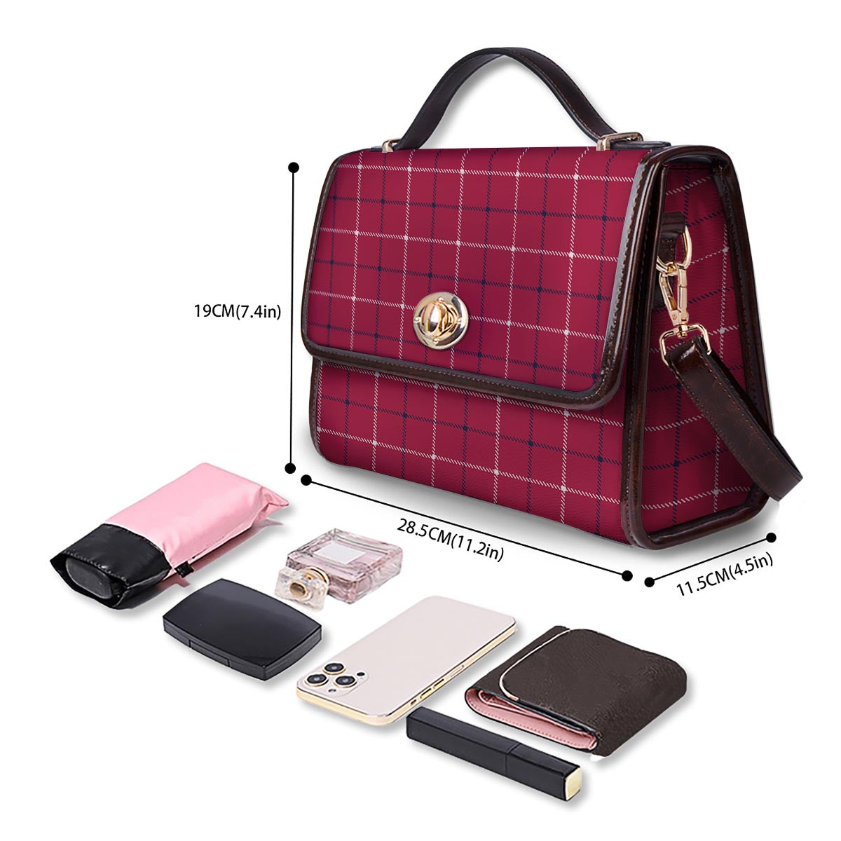 Tattersall Red Print Pattern Women's Satchel Bag - Image 4