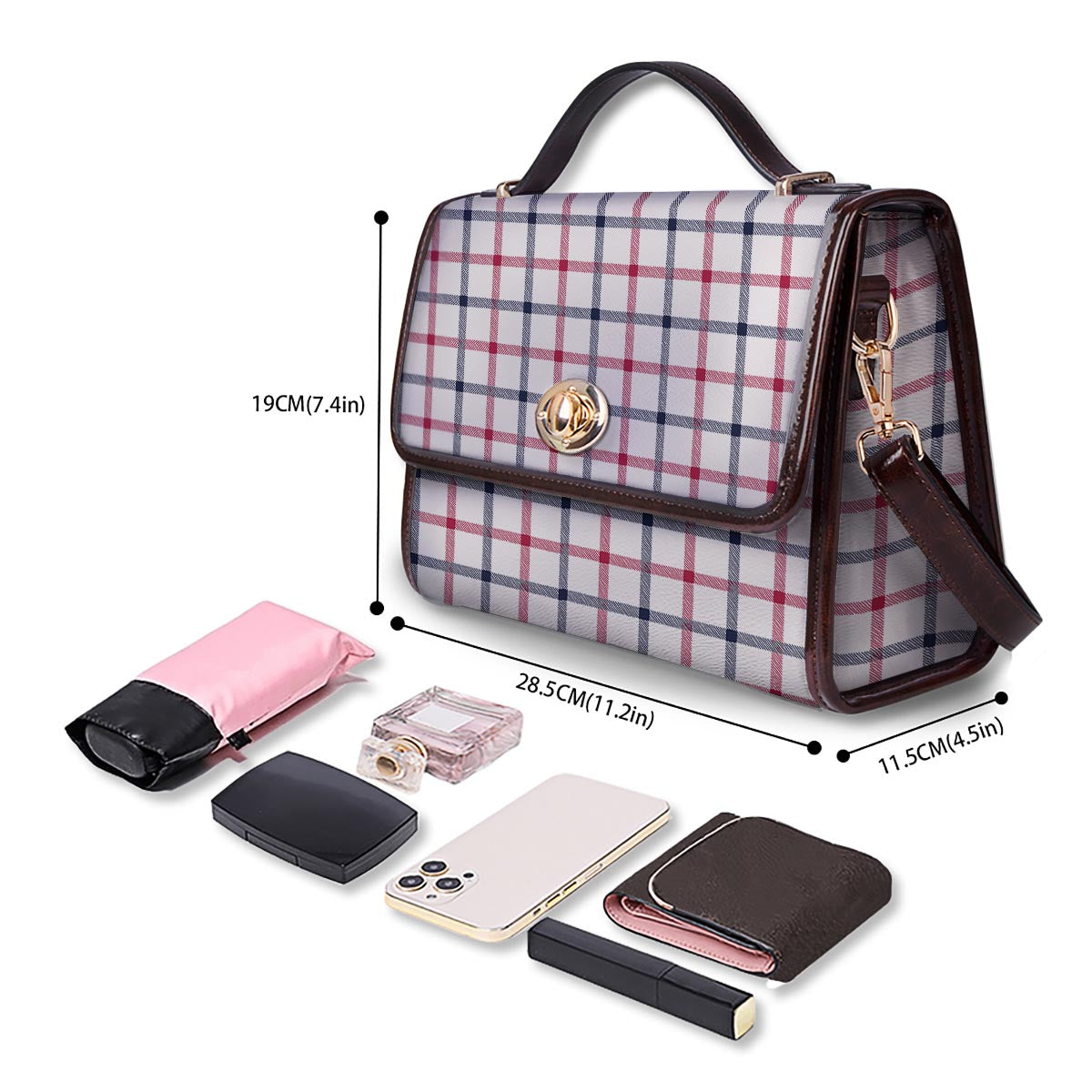 Tattersall Blue And Red Print Pattern Women's Satchel Bag - Image 4