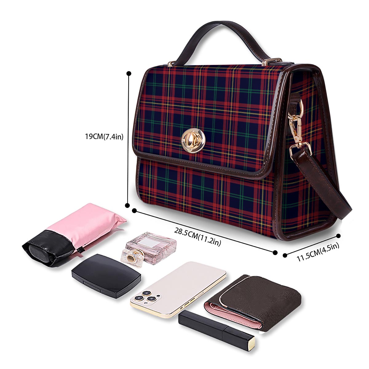 Tartan Yellow And Red Print Pattern Women's Satchel Bag - Image 4