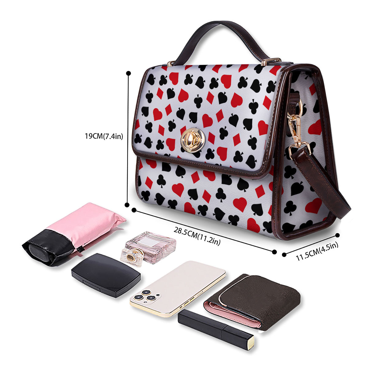 Symbols Playing Card Print Pattern Women's Satchel Bag - Image 4
