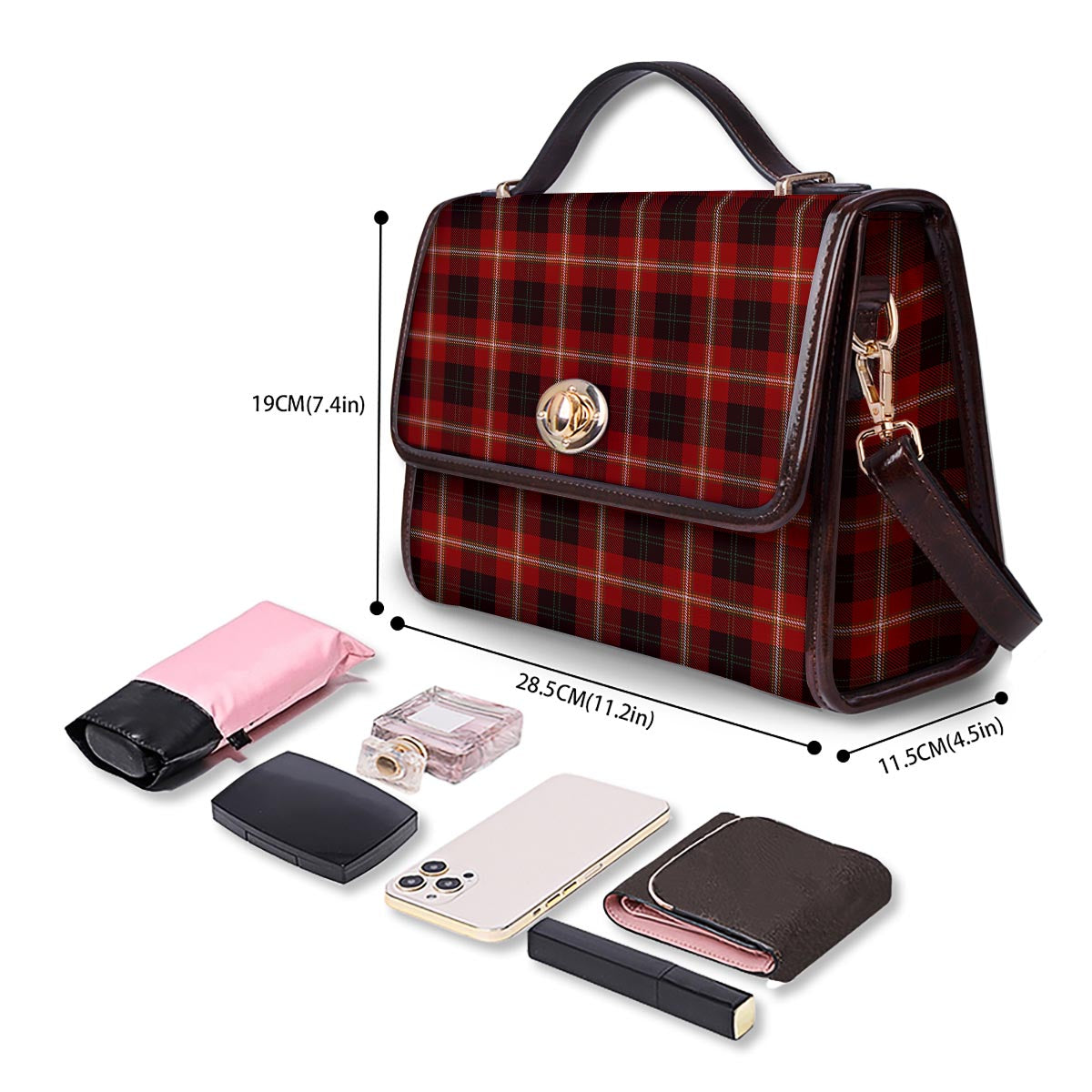 Tartan White And Red Print Pattern Women's Satchel Bag - Image 4