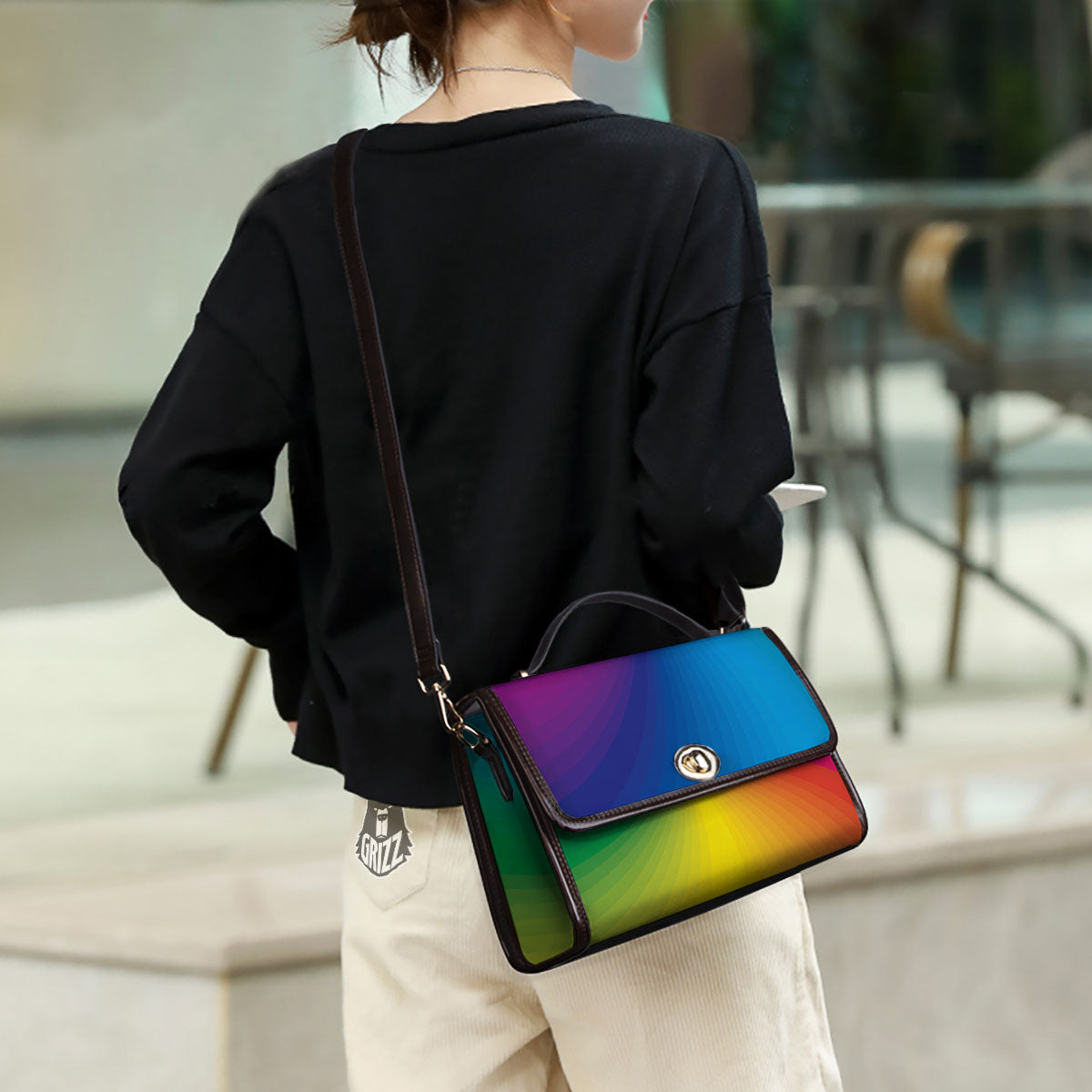 Swirl Rainbow Print Women's Satchel Bag - Image 3
