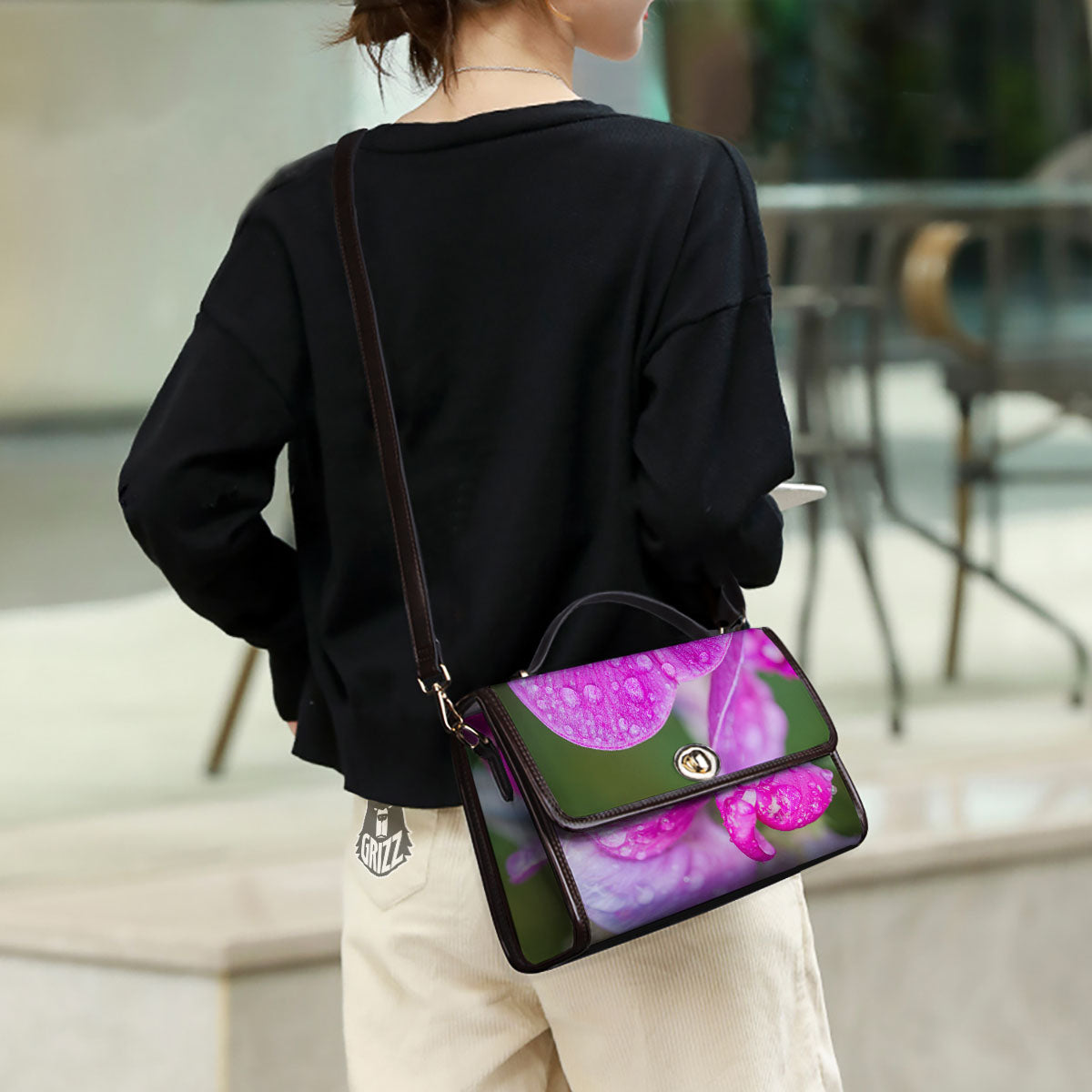 Sweet Pea Purple Print Women's Satchel Bag - Image 3