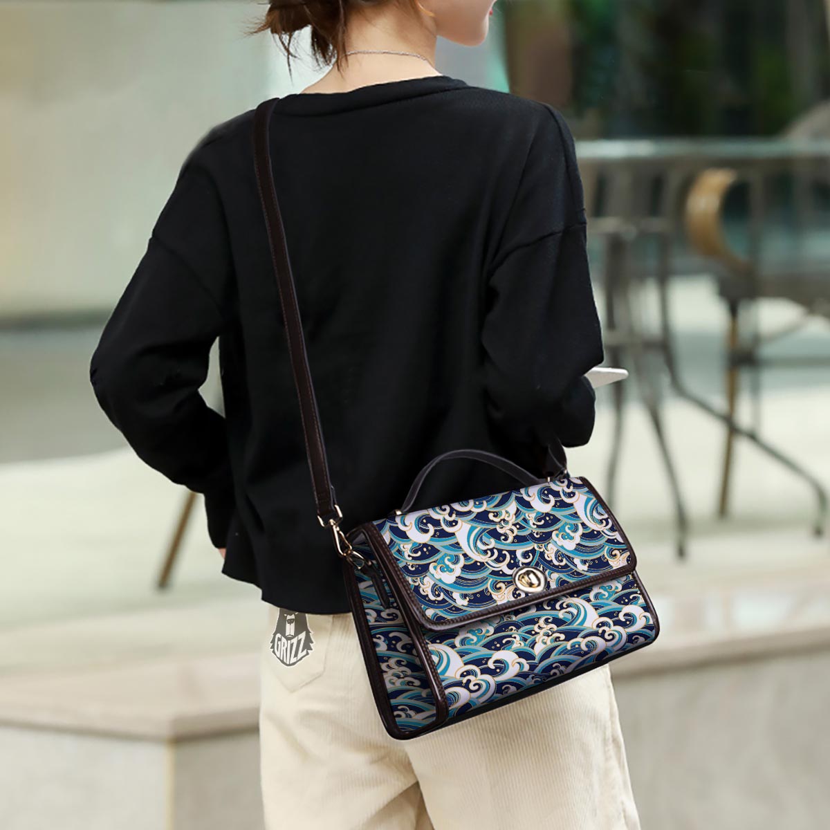 Surfing Sea Wave Print Pattern Women's Satchel Bag - Image 3