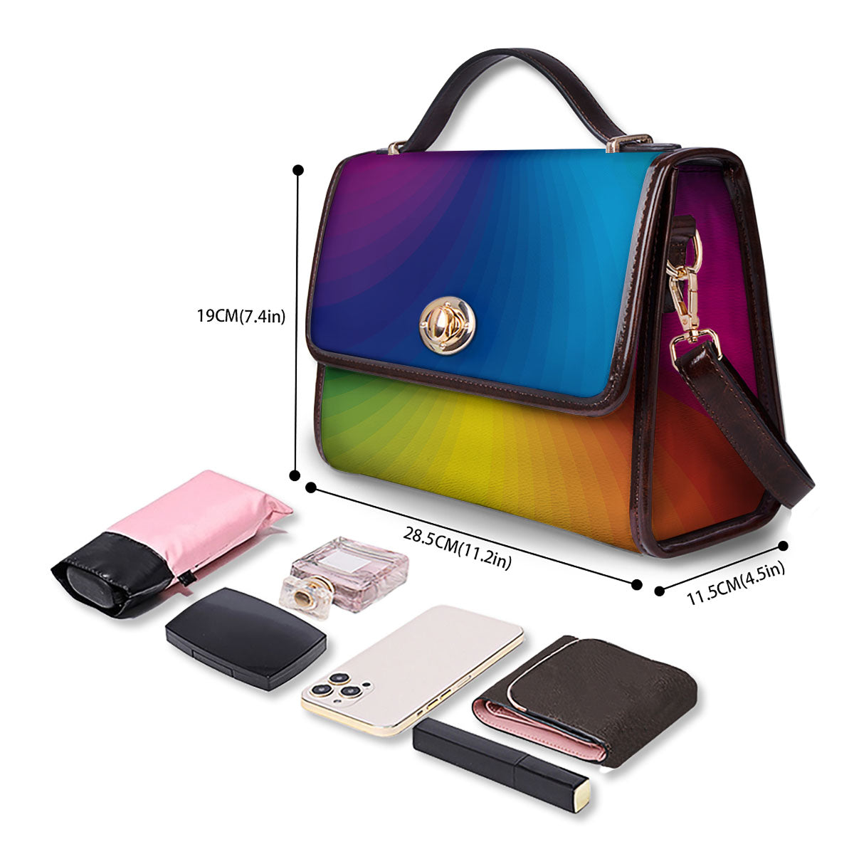 Swirl Rainbow Print Women's Satchel Bag - Image 4