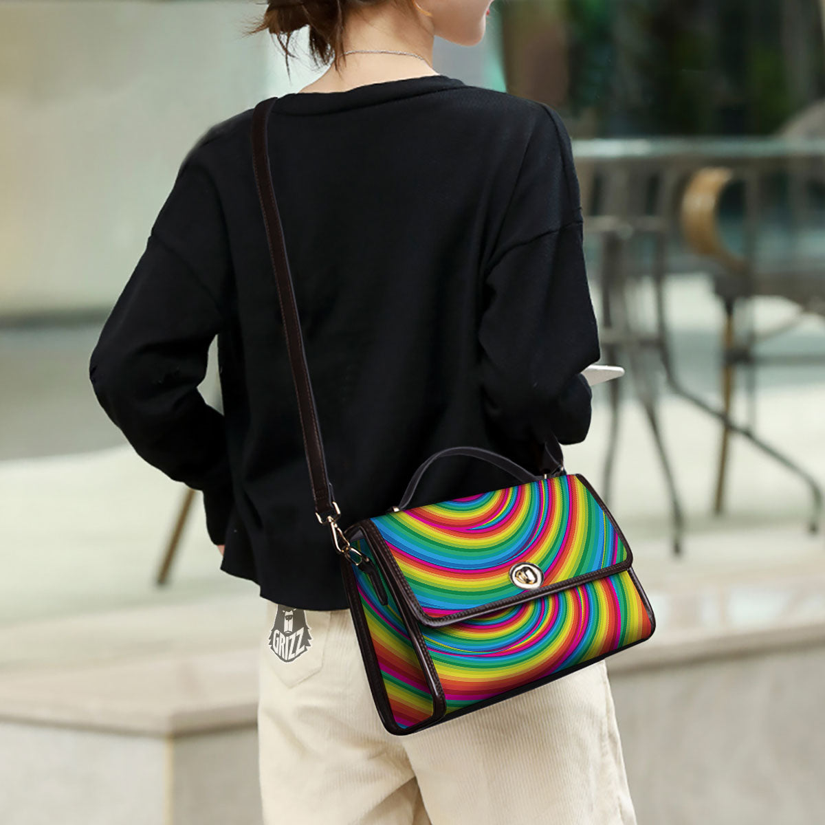 Swirl Candy Rainbow Print Women's Satchel Bag - Image 3