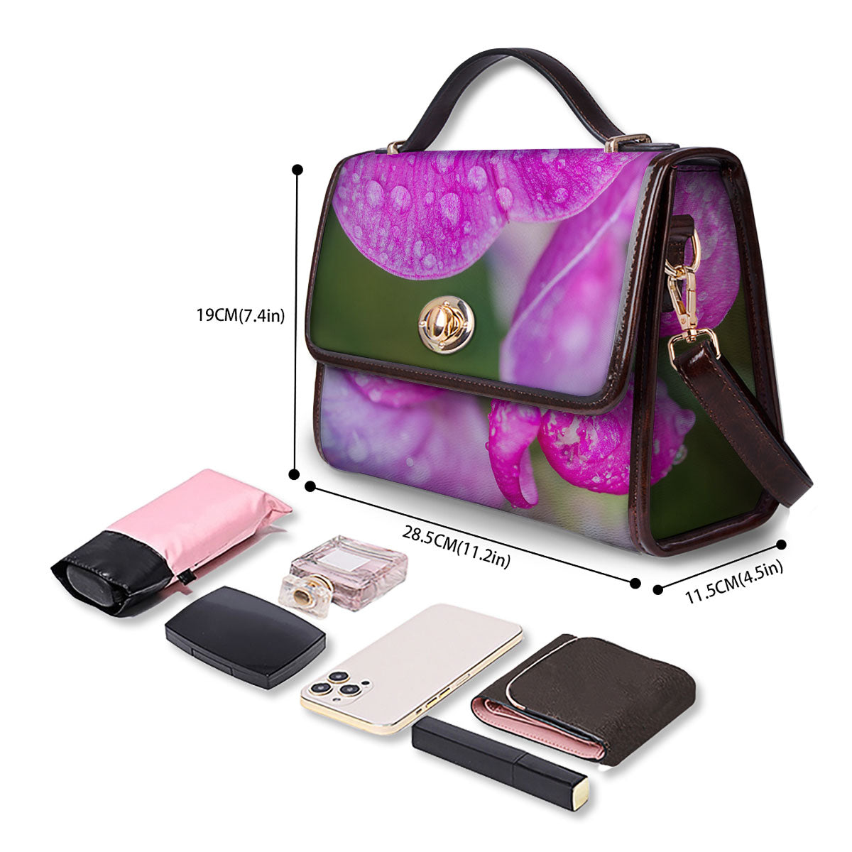Sweet Pea Purple Print Women's Satchel Bag - Image 4