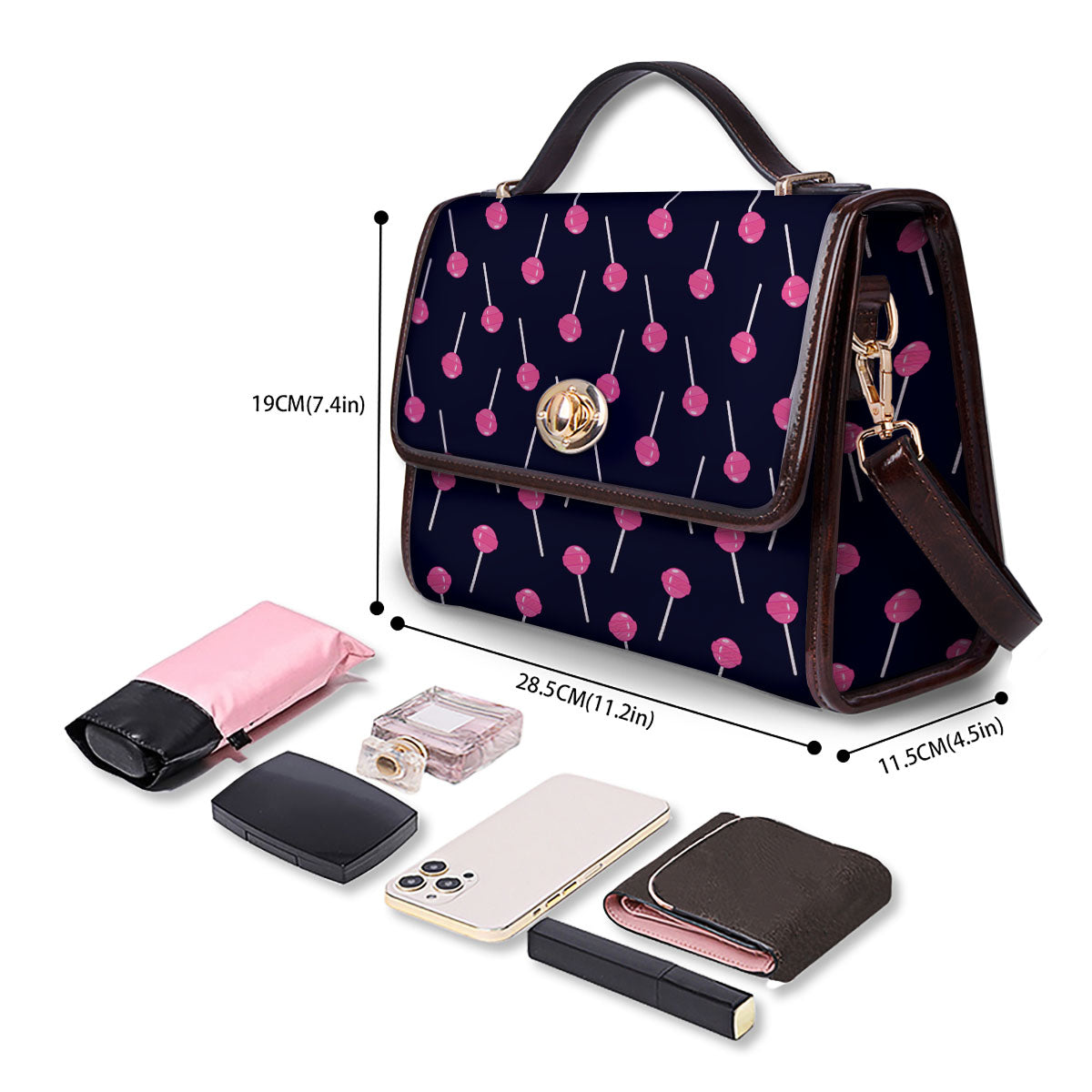 Sweet Pink Lollipop Print Pattern Women's Satchel Bag - Image 4