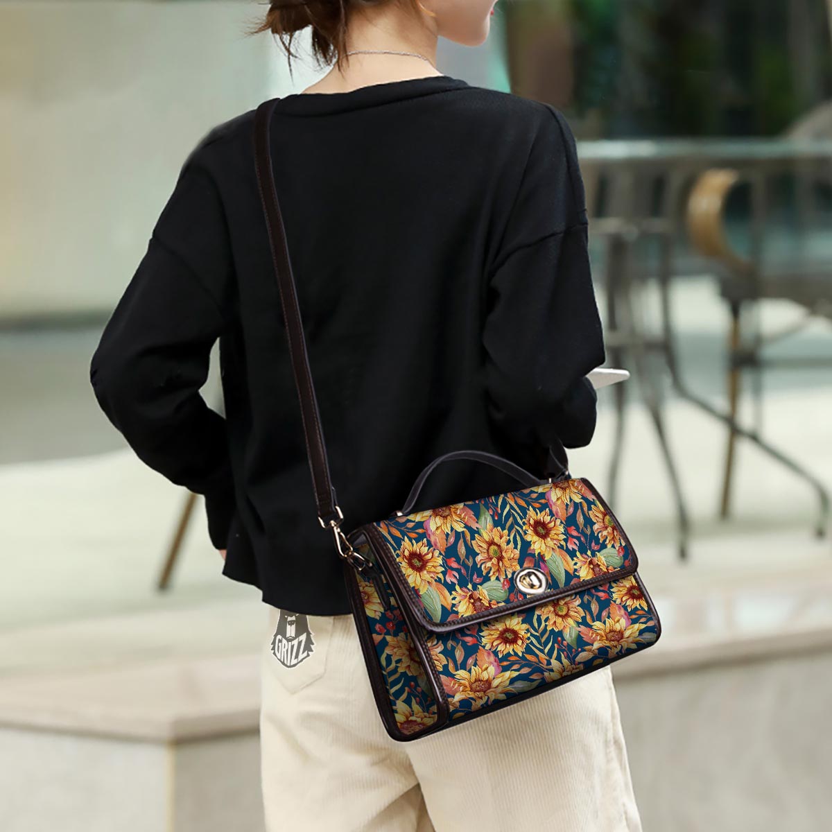 Sunflower Sage Watercolor Print Pattern Women's Satchel Bag - Image 3