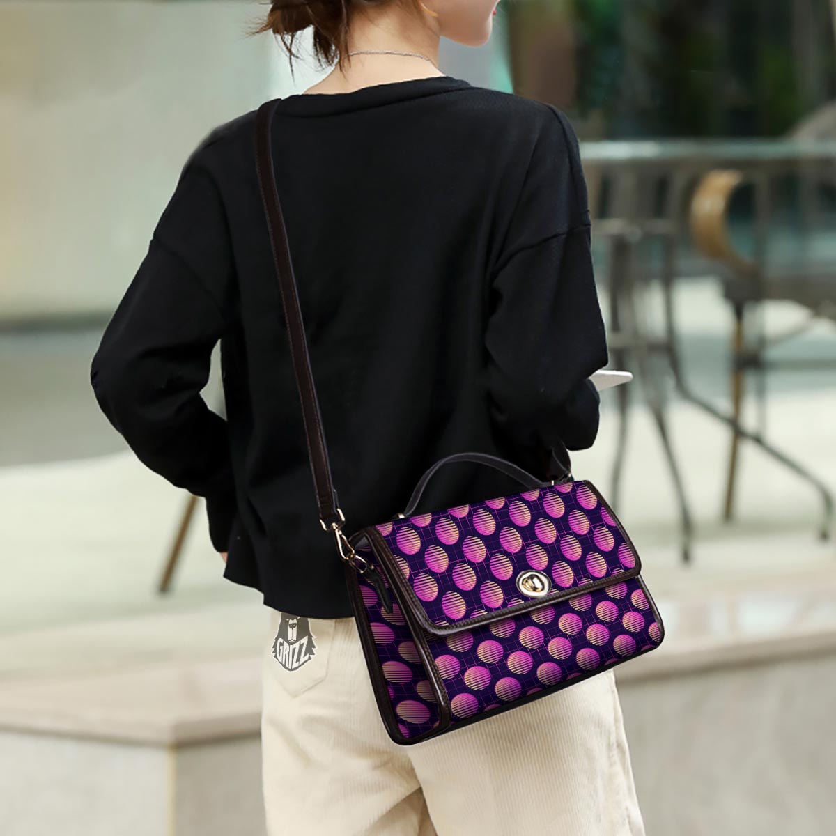 Sunset Retrowave Print Pattern Women's Satchel Bag - Image 3