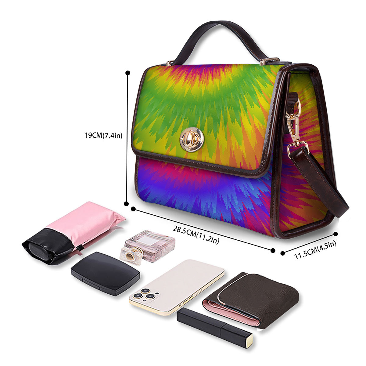Swirl Rainbow Psychedelic Print Women's Satchel Bag - Image 4