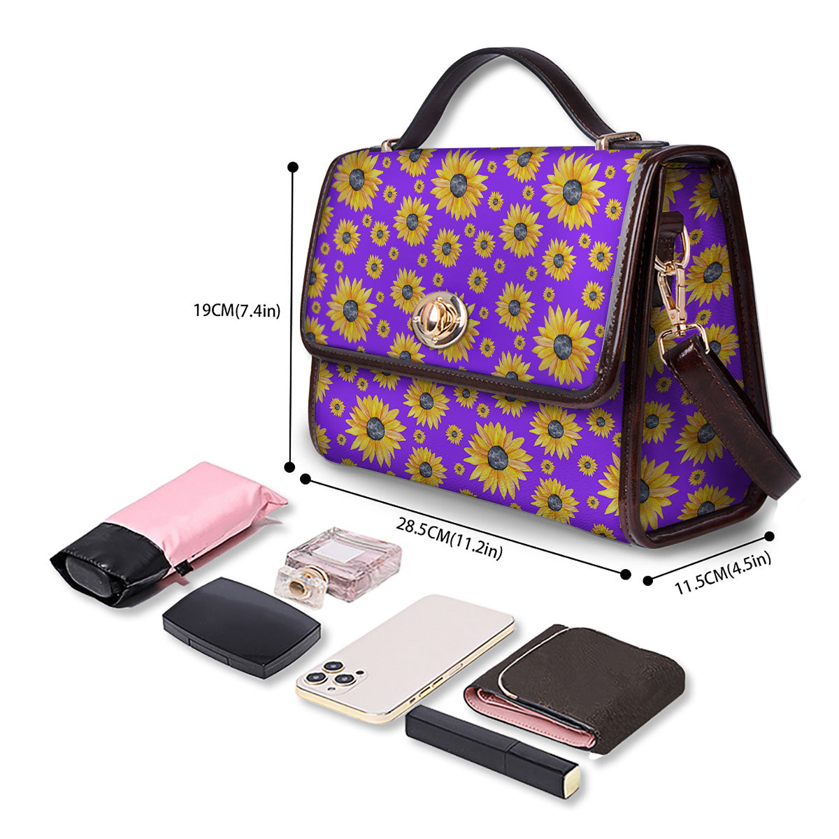 Sunflower Trippy Purple Print Pattern Women's Satchel Bag - Image 4