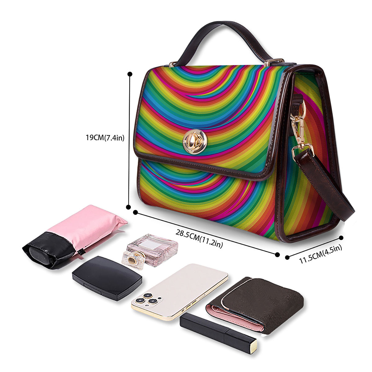 Swirl Candy Rainbow Print Women's Satchel Bag - Image 4