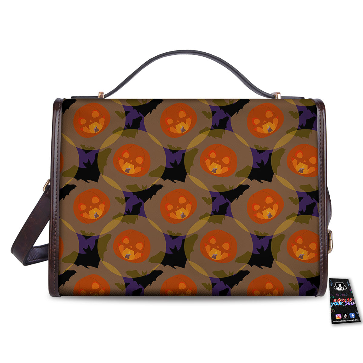 Pumkin Bat Halloween Print Pattern Women's Satchel Bag - Image 2