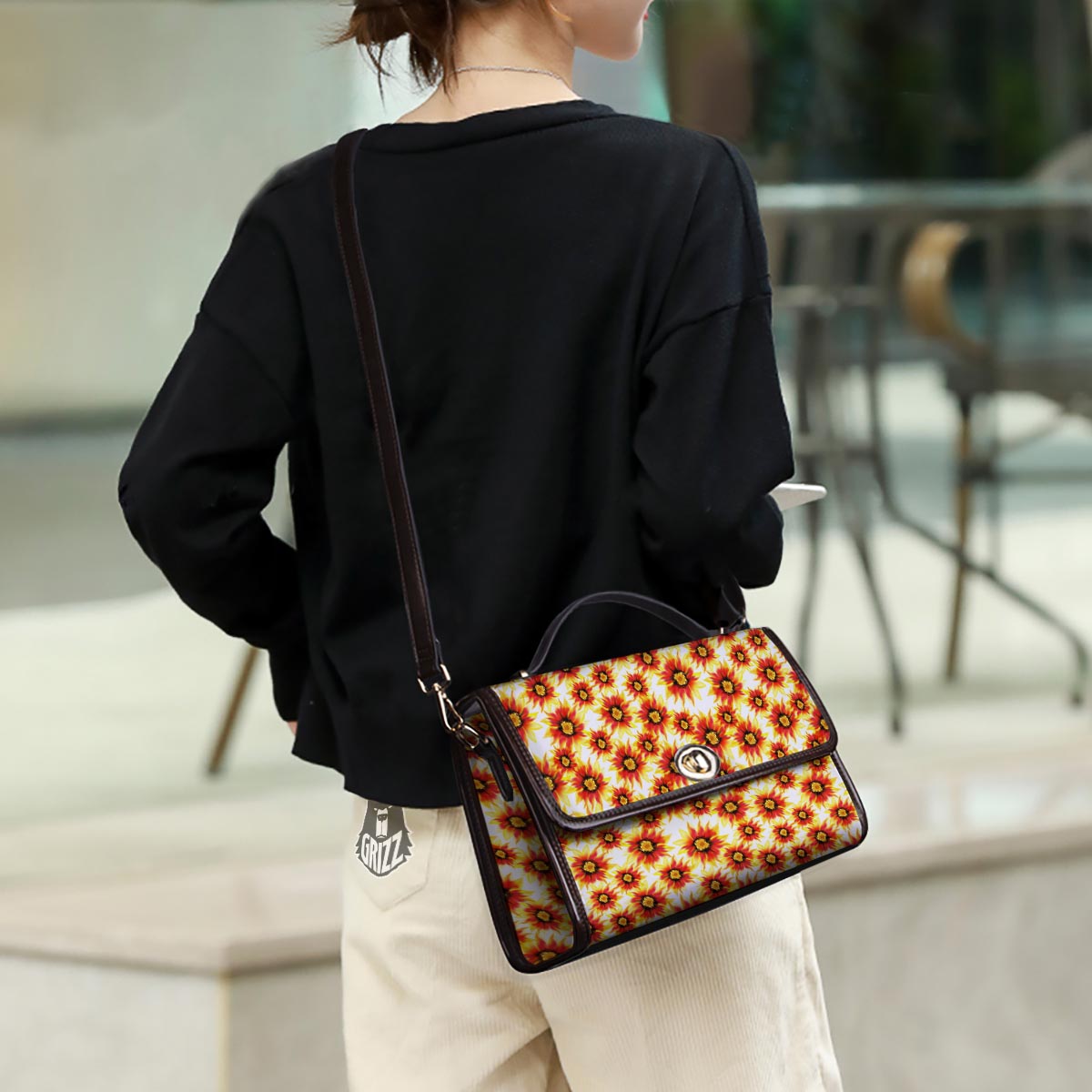 Sunflower Red Autumn Print Pattern Women's Satchel Bag - Image 3