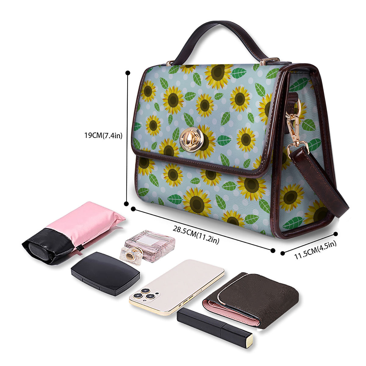 Sunflower Polka Dot Print Pattern Women's Satchel Bag - Image 4