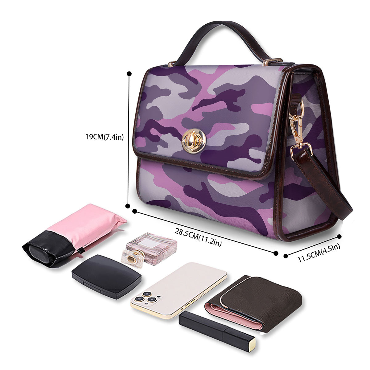 Purple Pink And Grey Camouflage Print Women's Satchel Bag - Image 4