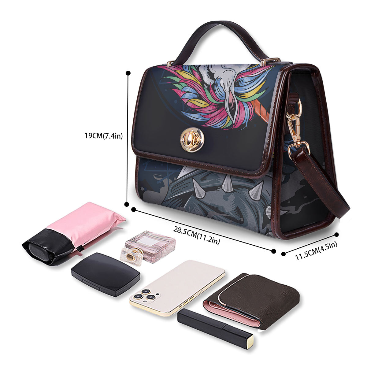 Punk Unicorn Print Women's Satchel Bag - Image 4