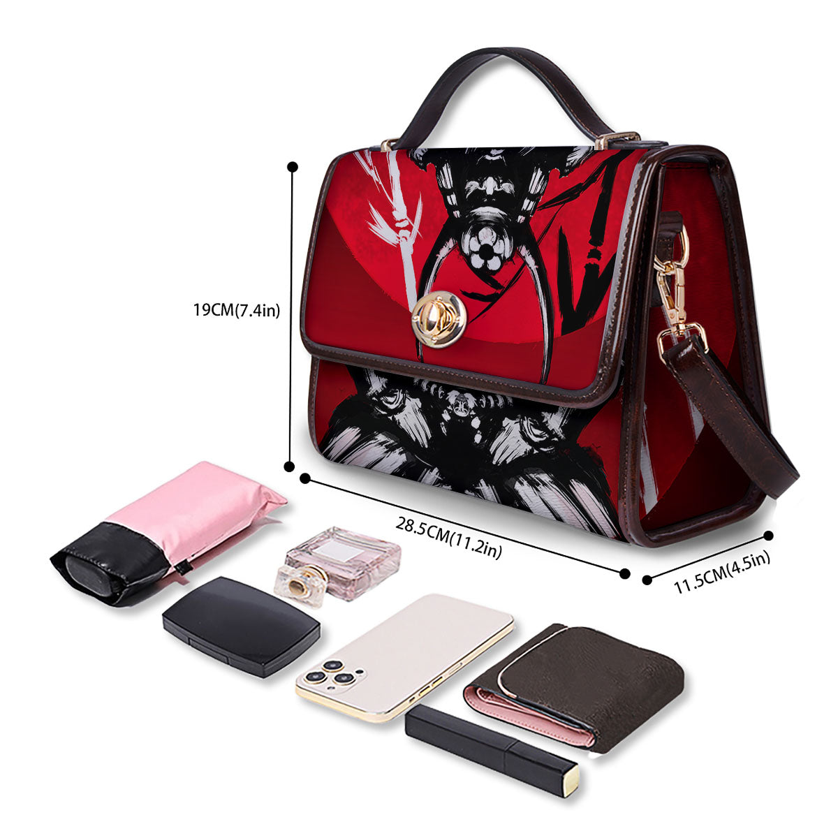 Sun Samurai Red Rising Print Women's Satchel Bag - Image 4
